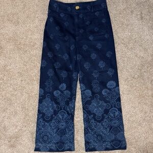 Maeve Navy Blue Floral-Print Wide-Leg Jeans